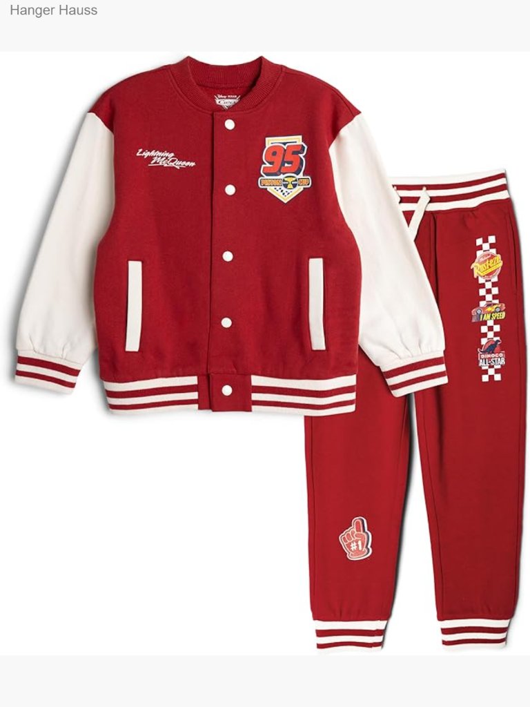 Cars Fleece Varsity Bomber Jacket & Jogger Set Toddler To Big Kid